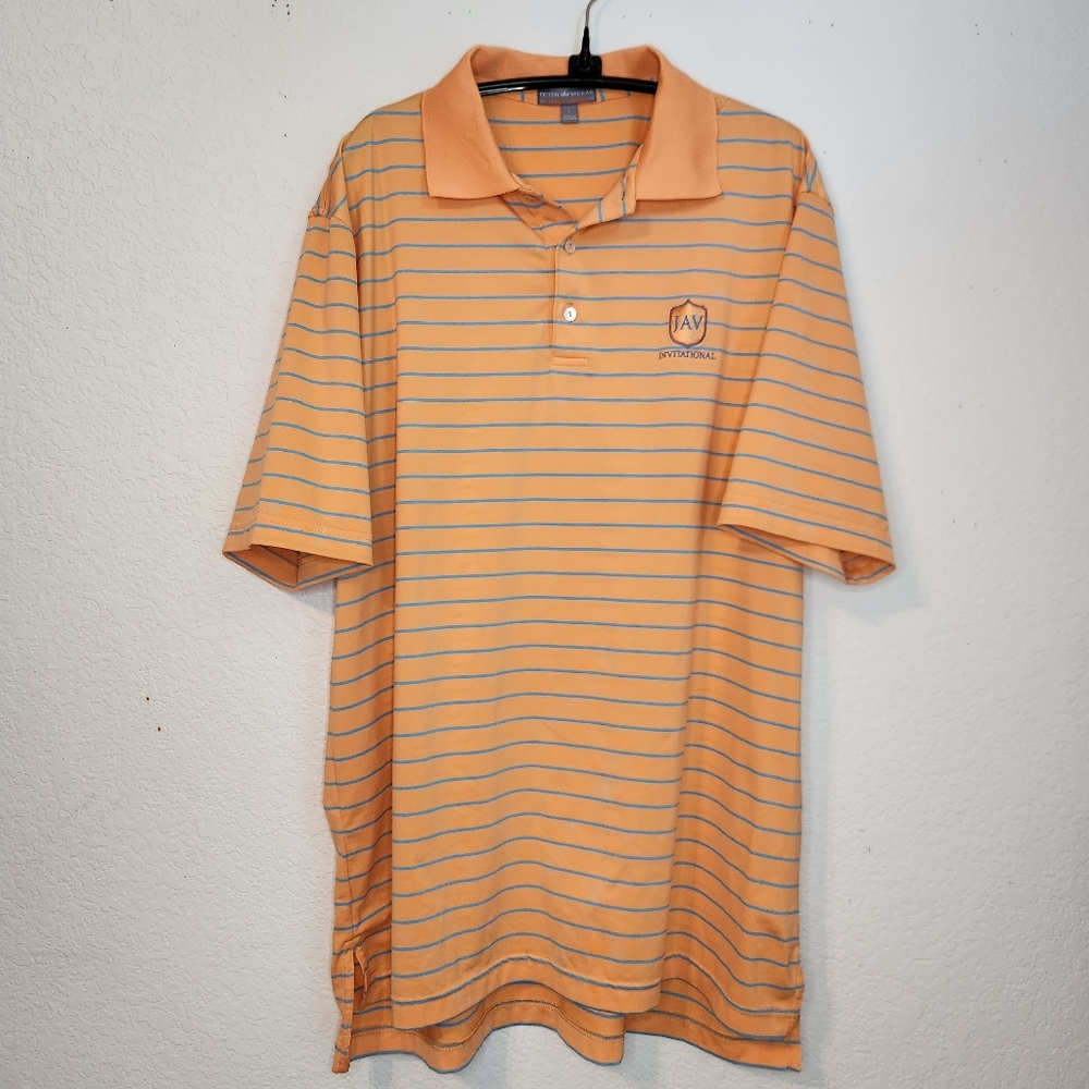 Peter Millar Summer Comfort Striped Orange/Blue Men's Polo Shirt, Size L